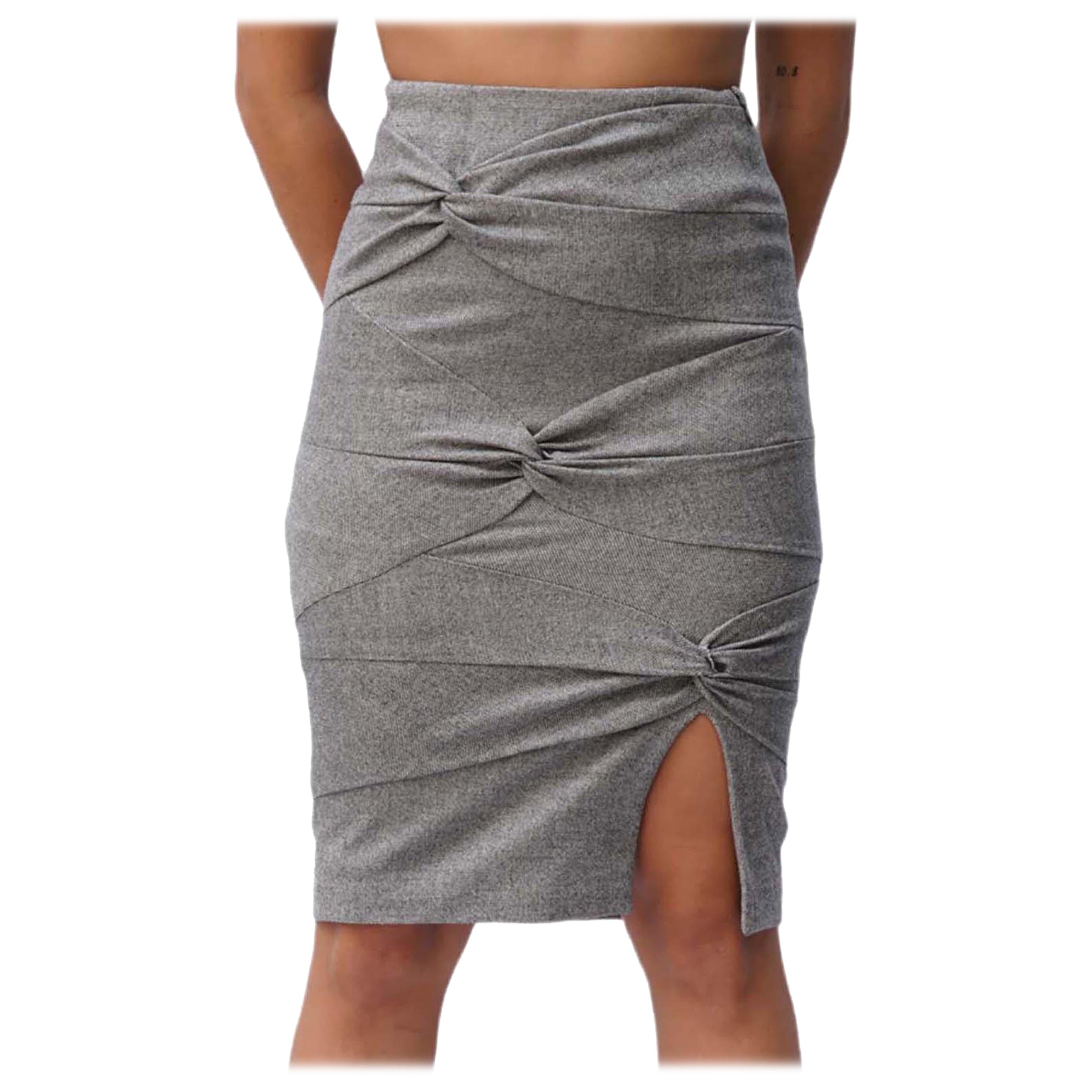 1990S JOHN GALLIANO CHRISTIAN DIOR Grey Wool Blend Stretch Pencil Skirt For Sale