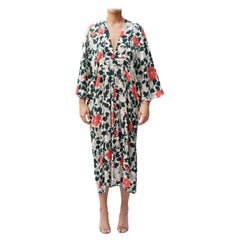 MORPHEW COLLECTION Off White, Army Green & White Silk Kaftan