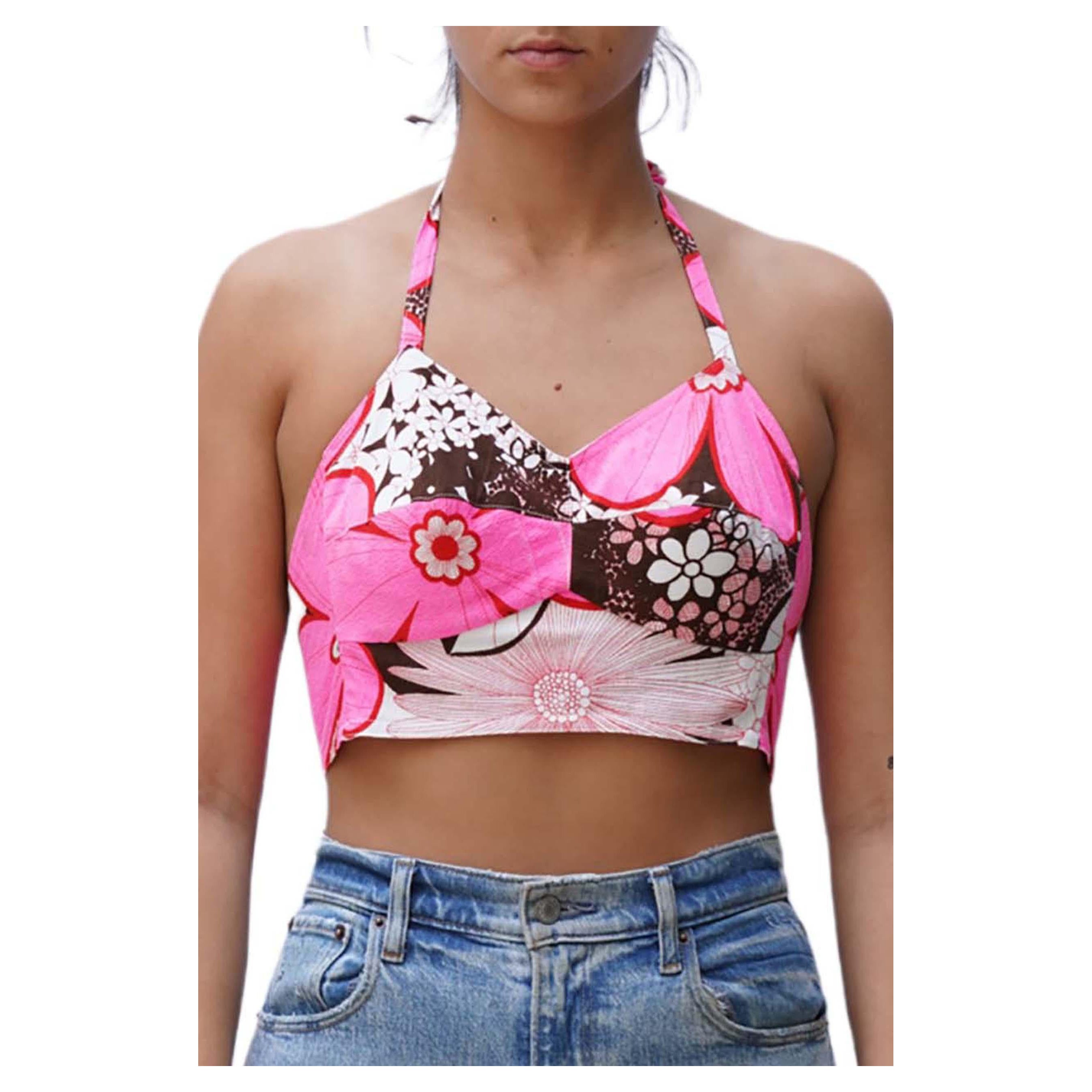 MORPHEW COLLECTION Pink, Brown & White Bustier With Adjustable Straps For Sale