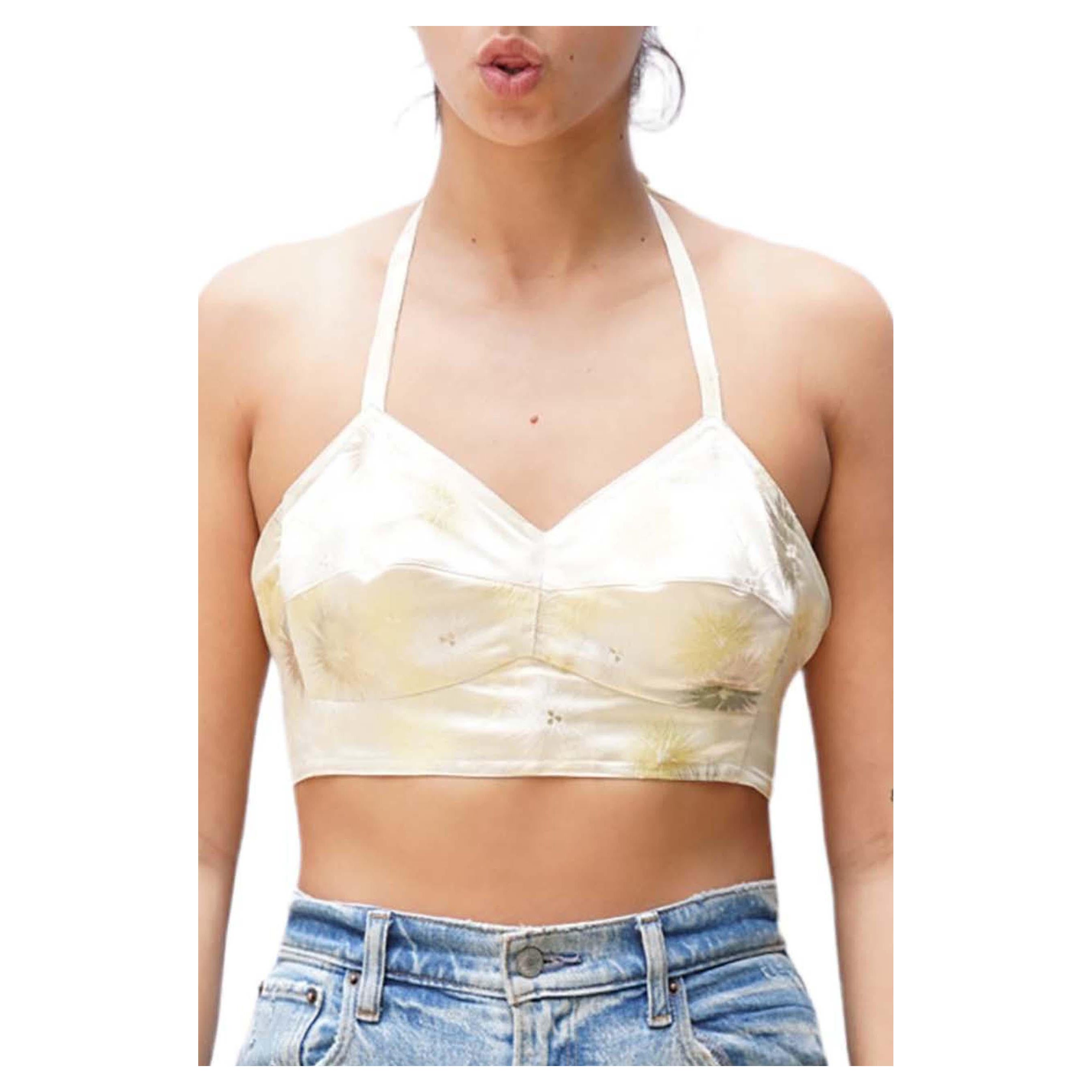 MORPHEW COLLECTION Metallic Cream & Butter Yellow Bustier With Adjustable Straps For Sale