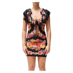 2000S ROBERTO CAVALLI Black Floral Print Jersey Day To Night Cocktail Dress