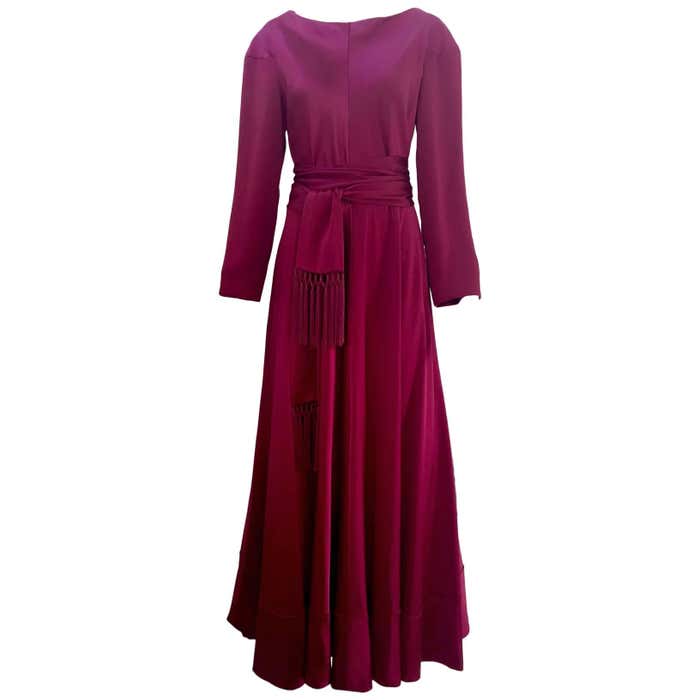1970s Jean Patou Burgundy Plum Silk Charmeuse Gown For Sale at 1stDibs