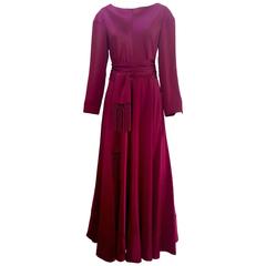 1970s Jean Patou plum silk charmeuse gown with sash 5