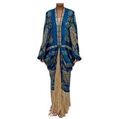 MORPHEW COLLECTION Ocean Blues Metallic Silk Lamé Cocoon With Fringe And Blue V