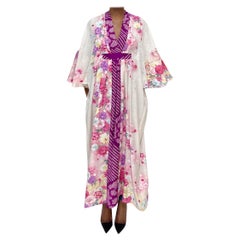 MORPHEW COLLECTION Purple, Pink & Cream Floral Japanese Kimono Silk Kaftan