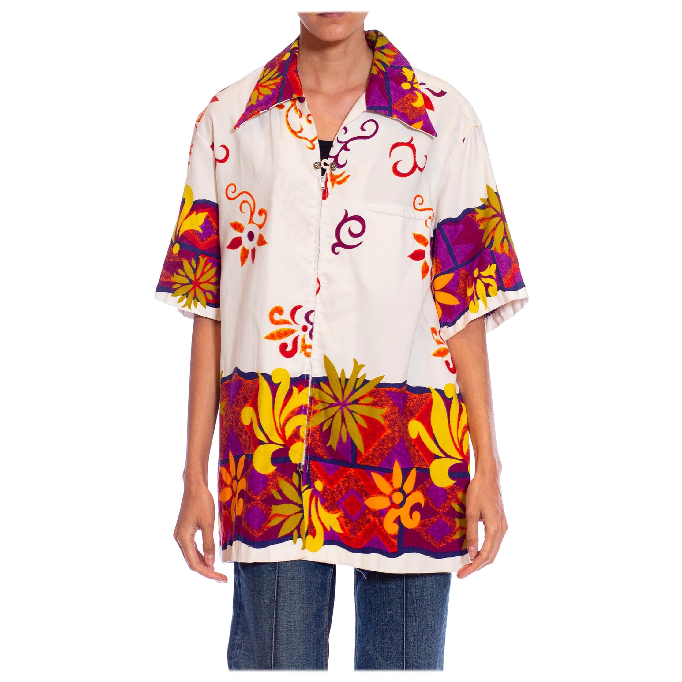 1960er LIBERTY HOUSE Baumwolle Herren Aloha Hemd mit Reißverschluss Strandjacke im Angebot