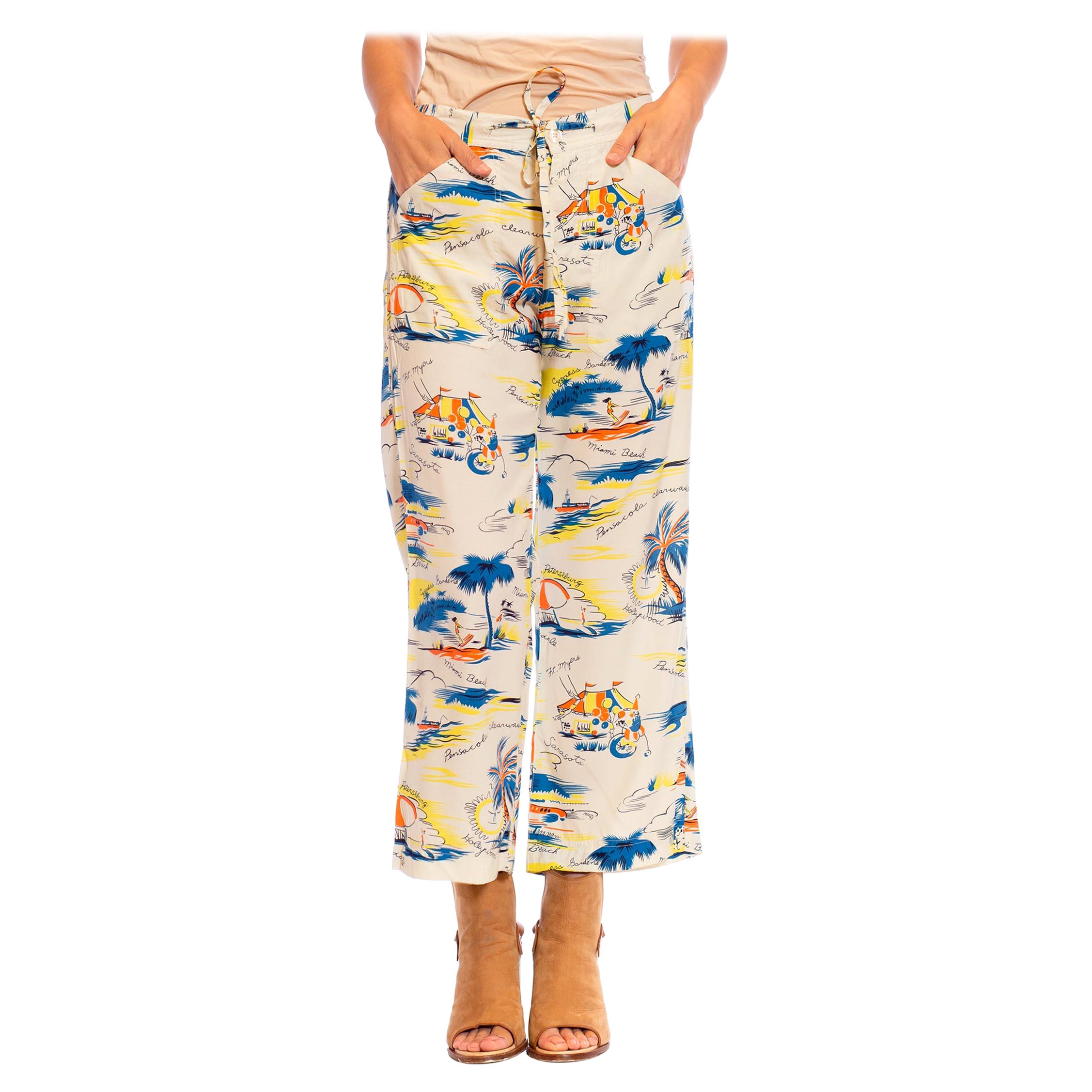 1940S Rayon Florida Themed Tropical Beach Pants For Sale