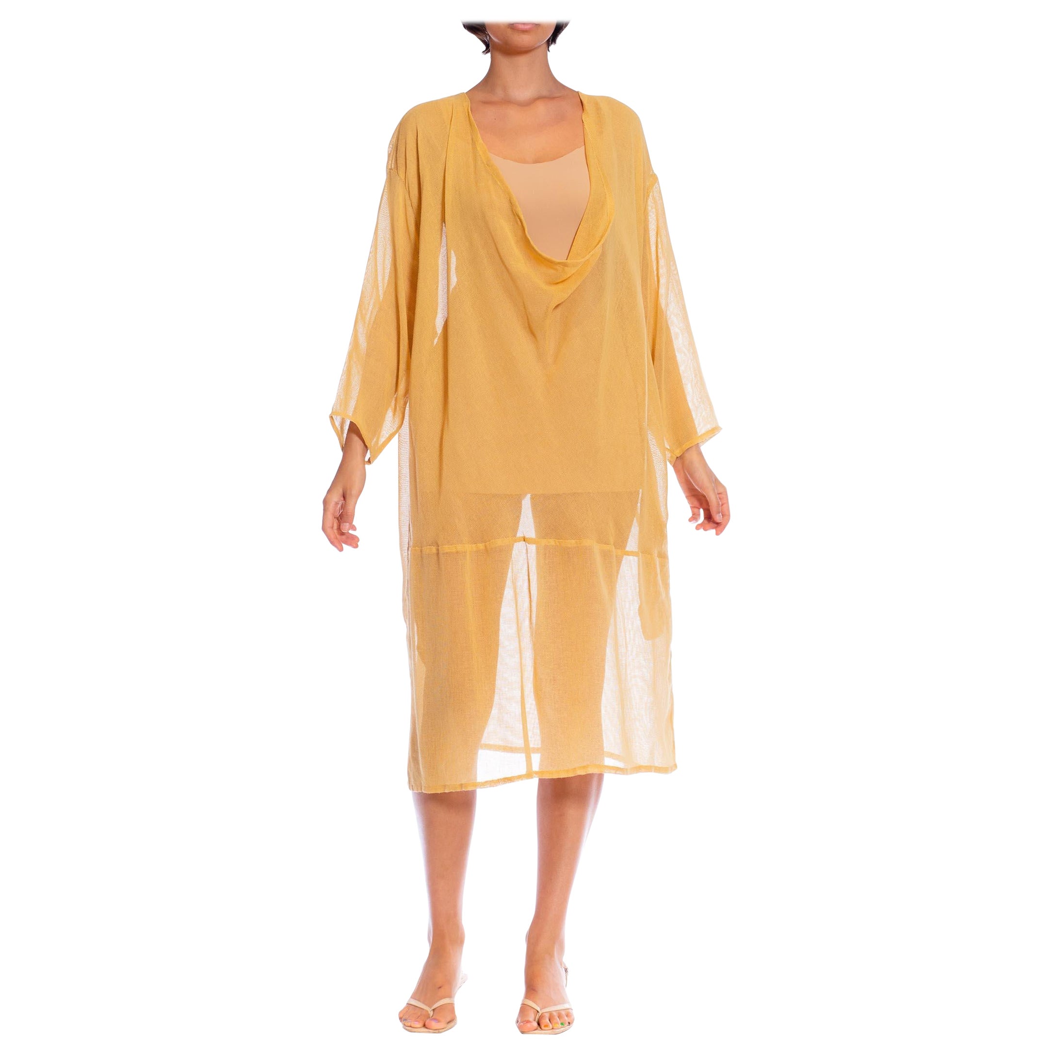 MORPHEW COLLECTION Mustard Yellow Cotton Blend Gauze Unisex Cowl-Neck Tunic Top For Sale