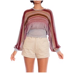 Lam Poly/Lurex Knit Dolman Sleeved Top in Braun & Rosa Silber, 1970er Jahre