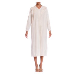 1920S White Organic Cotton Lace Trimmed Duster Robe