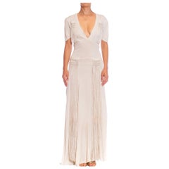 1940S Ivory Rayon Jersey Gown With Fringe
