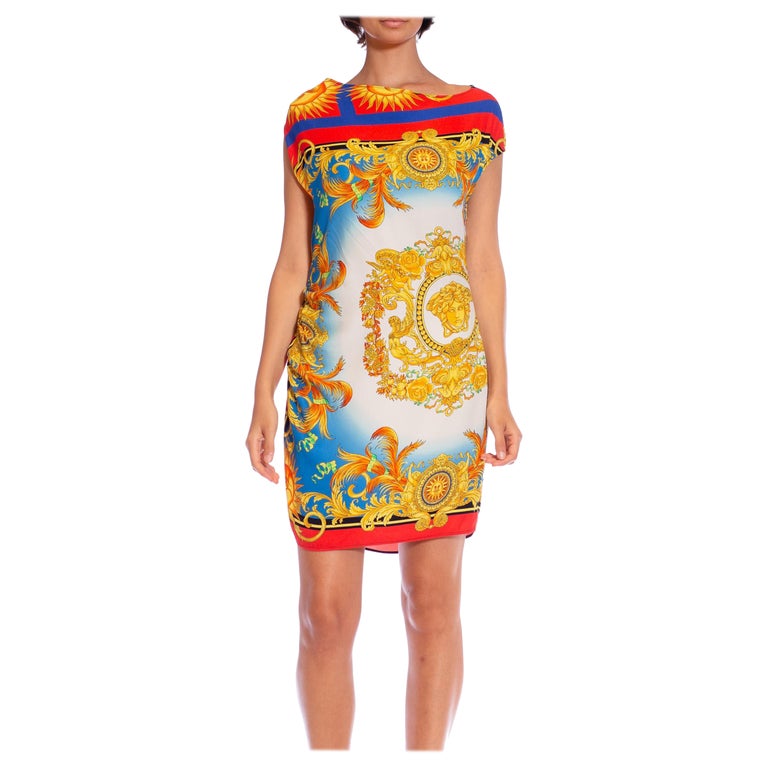 2000S VERSACE Status Print Slinky Loose Dress For Sale at 1stDibs