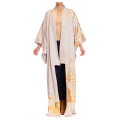 1970S Metallic Gold & Silver Silk Long Kimono