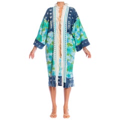 MORPHEW COLLECTION West African Indigo & 70S Floral Fabric Beach Coat Duster