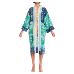 MORPHEW COLLECTION West African Indigo & 70S Floral Fabric Beach Coat Duster