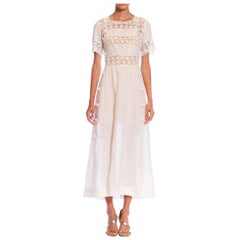 Edwardian White Linen & Lace Tea Dress With Sleeves
