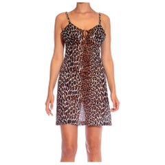 Vintage 1970S Leopard Print Nylon Tricot Jersey Slip