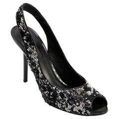 Chaussures à talons à brides Louis Vuitton à paillettes en cuir noir et argent LIZA 37,5