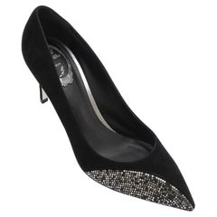 RENE CAOVILLA Black Suede Pump Crystal Pointed Toe Heel Sz 40