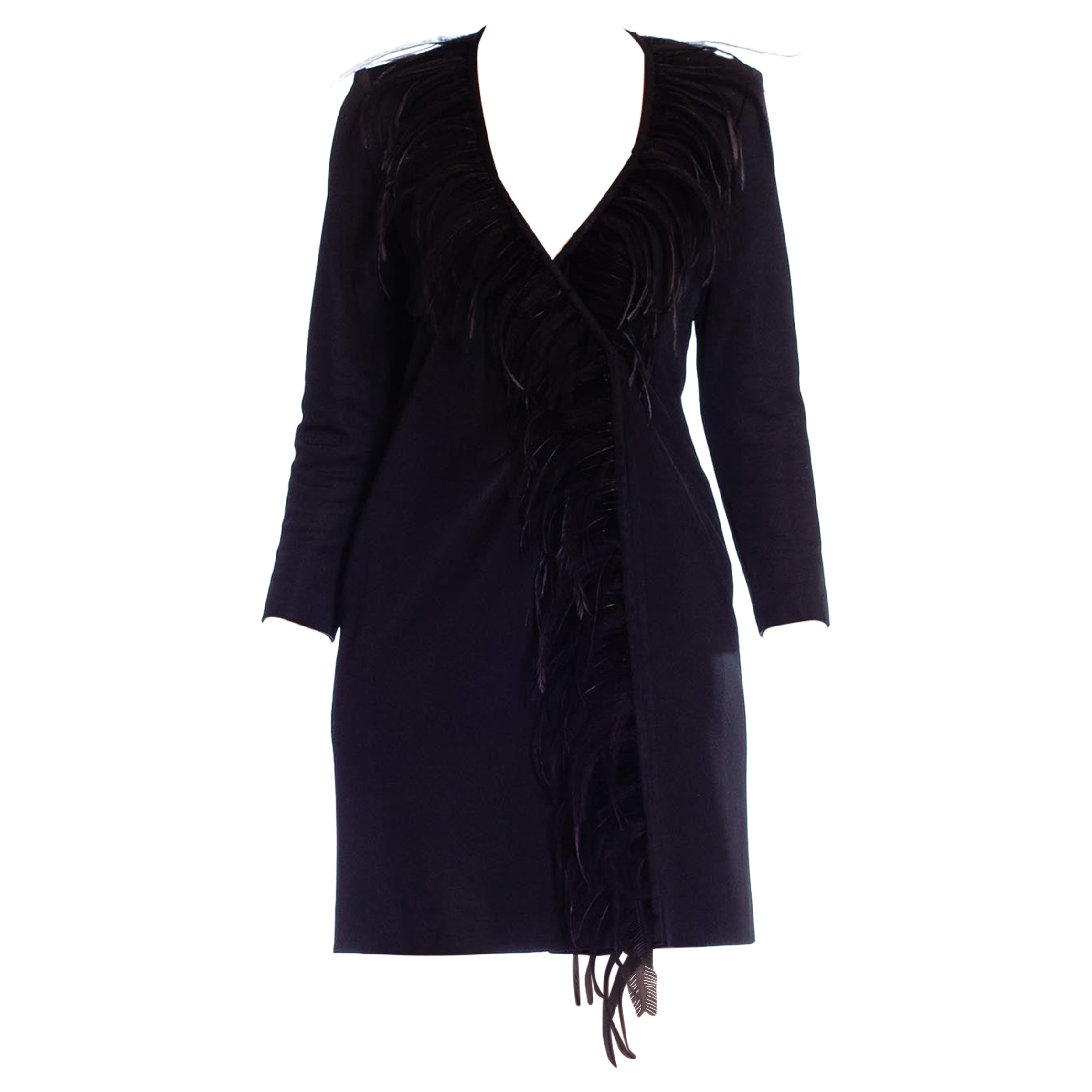YVES SAINT LAURENT Robe de cocktail à manches longues en jersey de soie et rayonne noire, années 1980