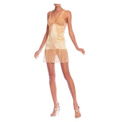 Antique 1930S Peach & Cream Satin Lace Bust To Knee Slip With Garters