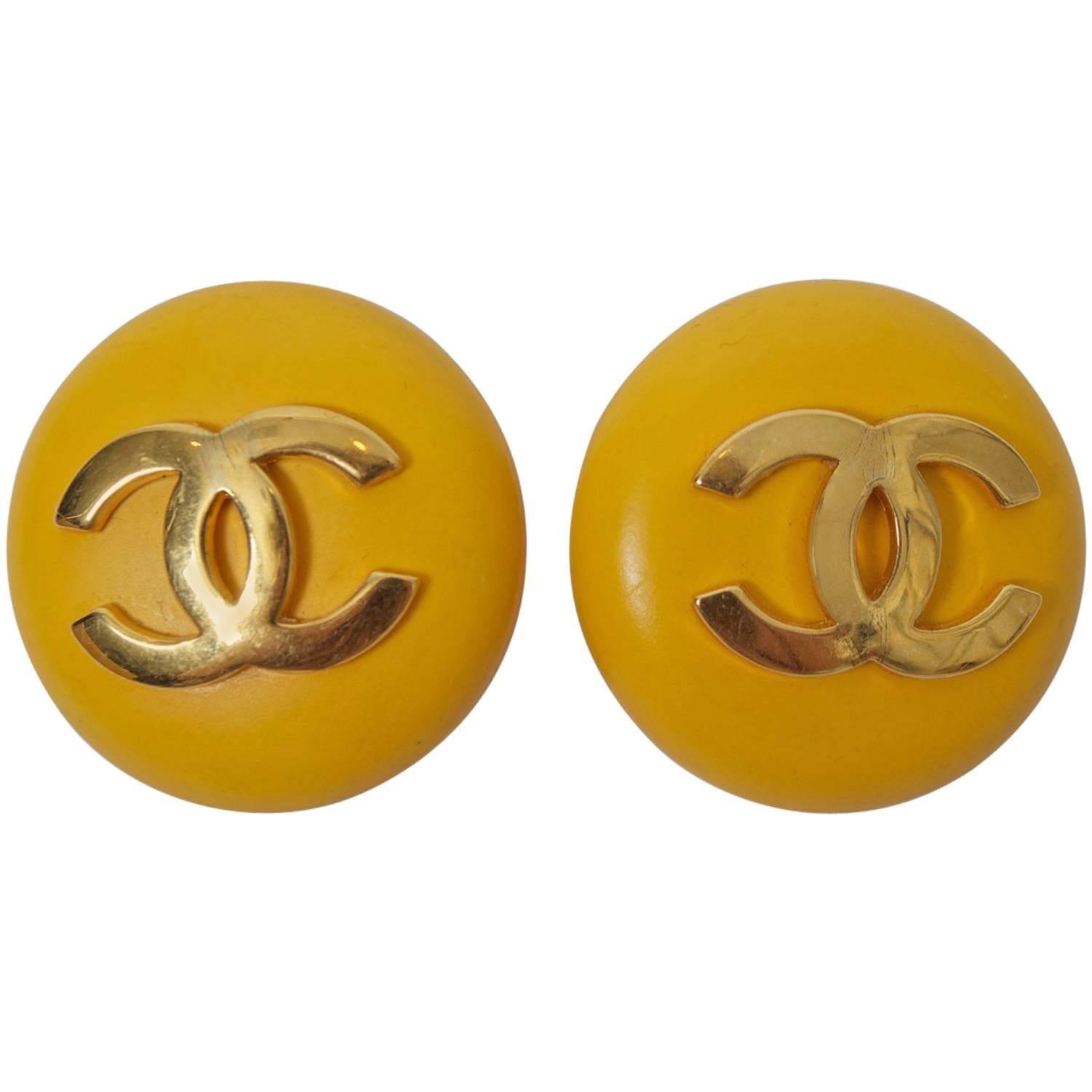 Chanel Yellow Button Earrings