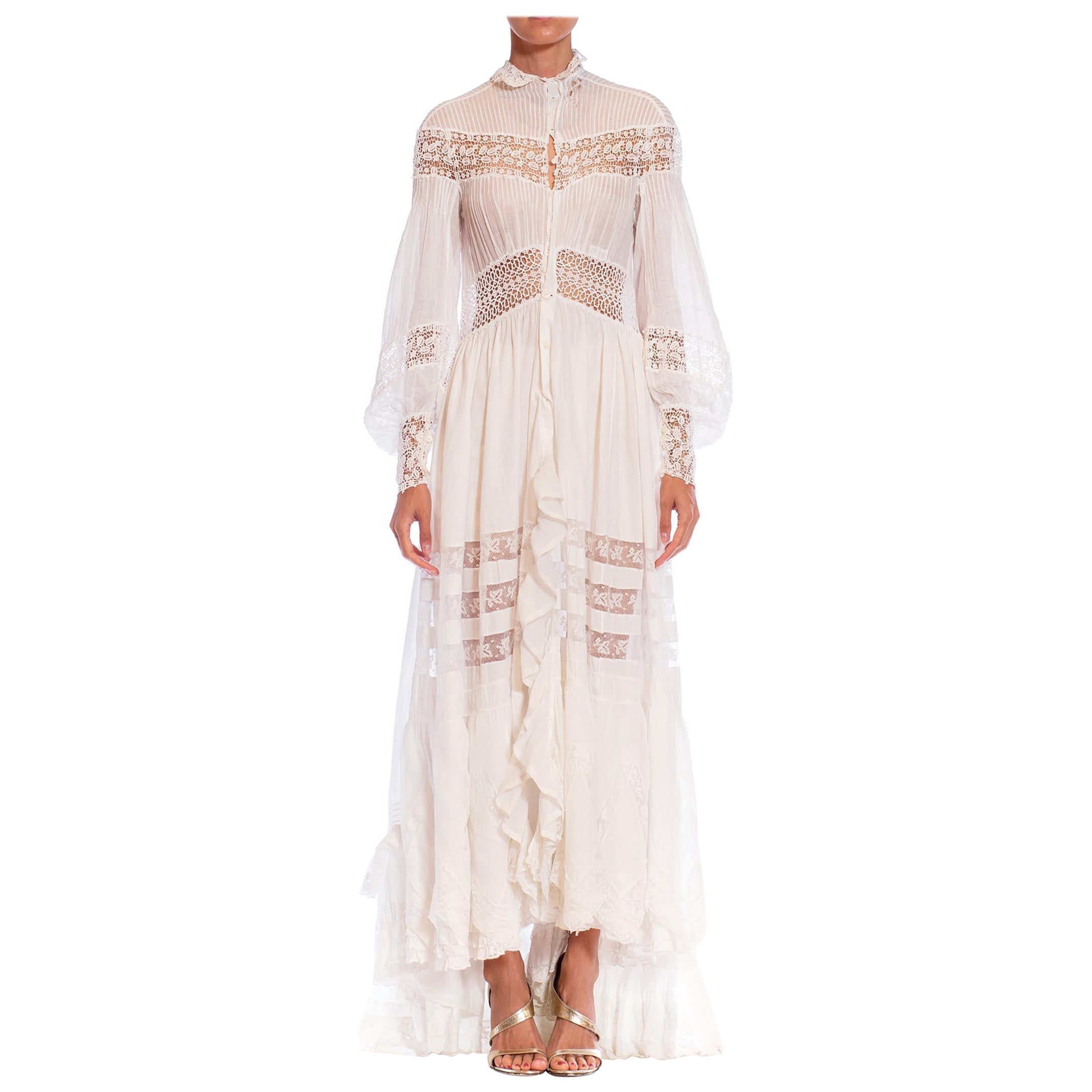 Morphew Atelier White Victorian Cotton & Lace Oversized Gown For Sale