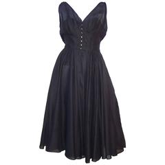 c.1950 Classic Claire McCardell Full Skirted Black Cotton Dress