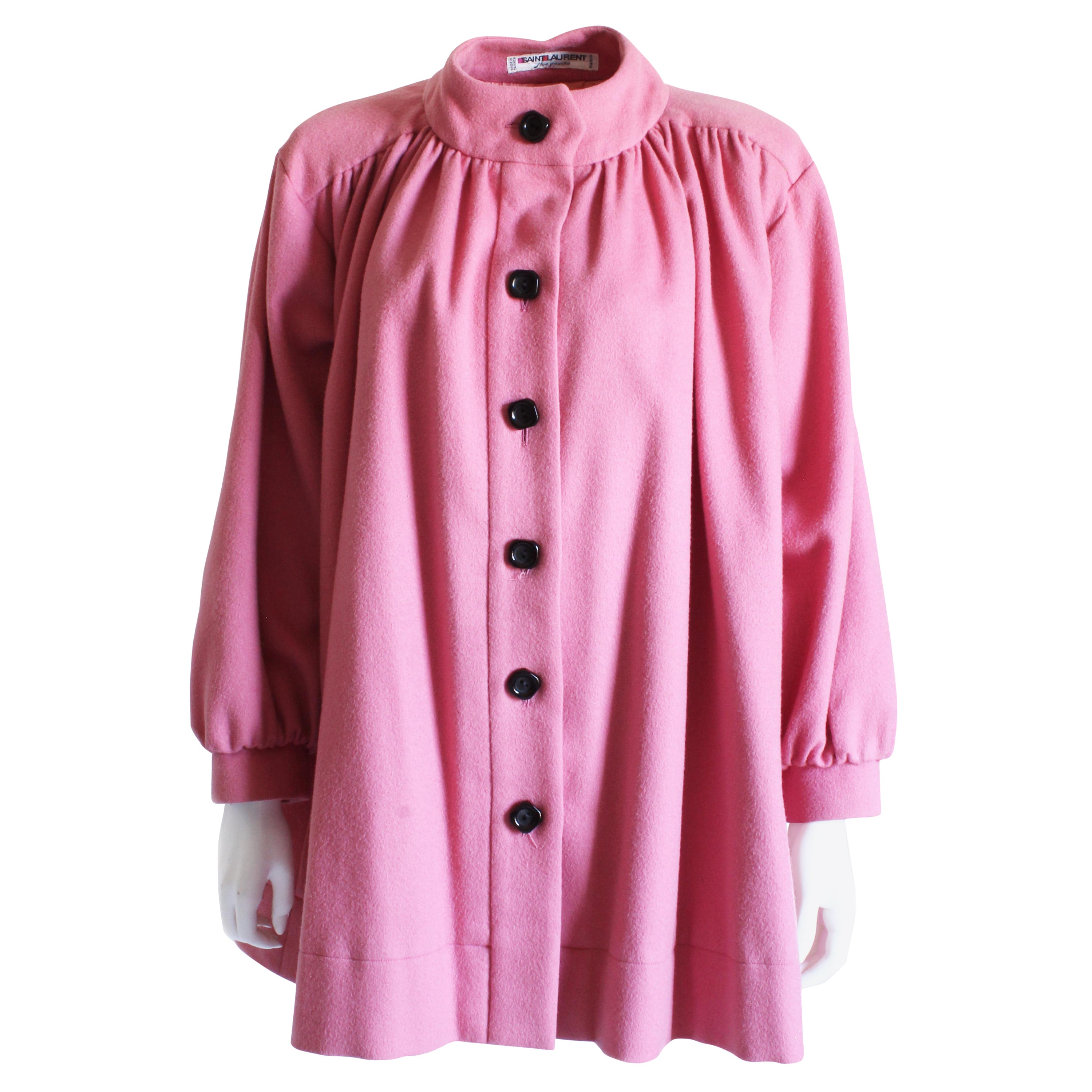 Yves Saint Laurent Jacket Swing Coat Pink Wool Vintage Size 34
