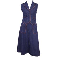 1970s Denim Gaucho Pants & Vest Suit