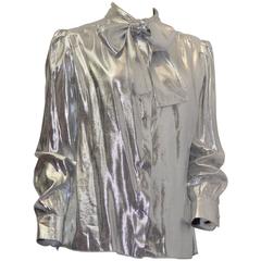 80s St John Metallic Bow Collar Blouse 12