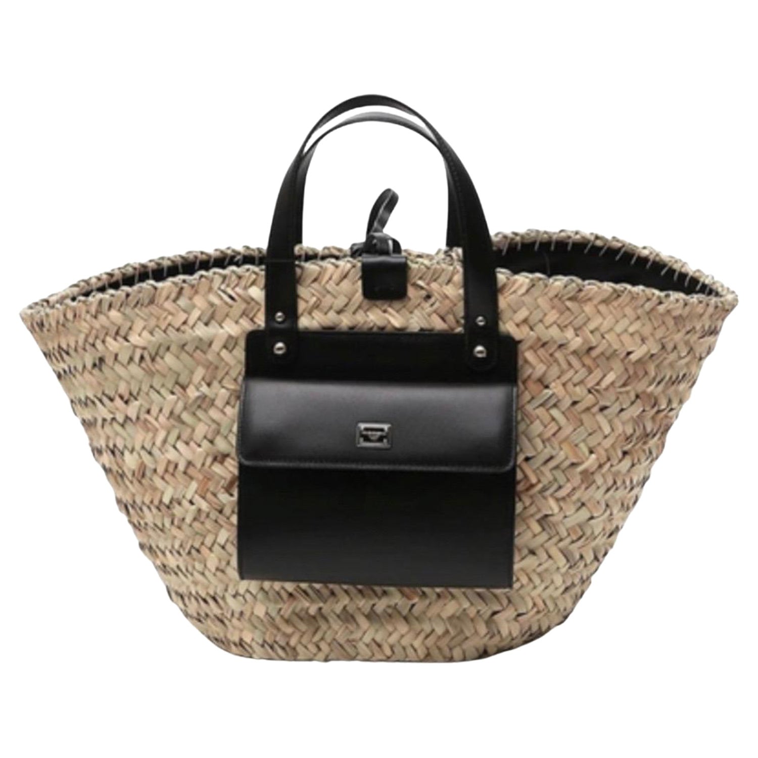 Dolce and Gabbana Women's Black Kendra Raffia And Leather Basket Bag For  Sale at 1stDibs