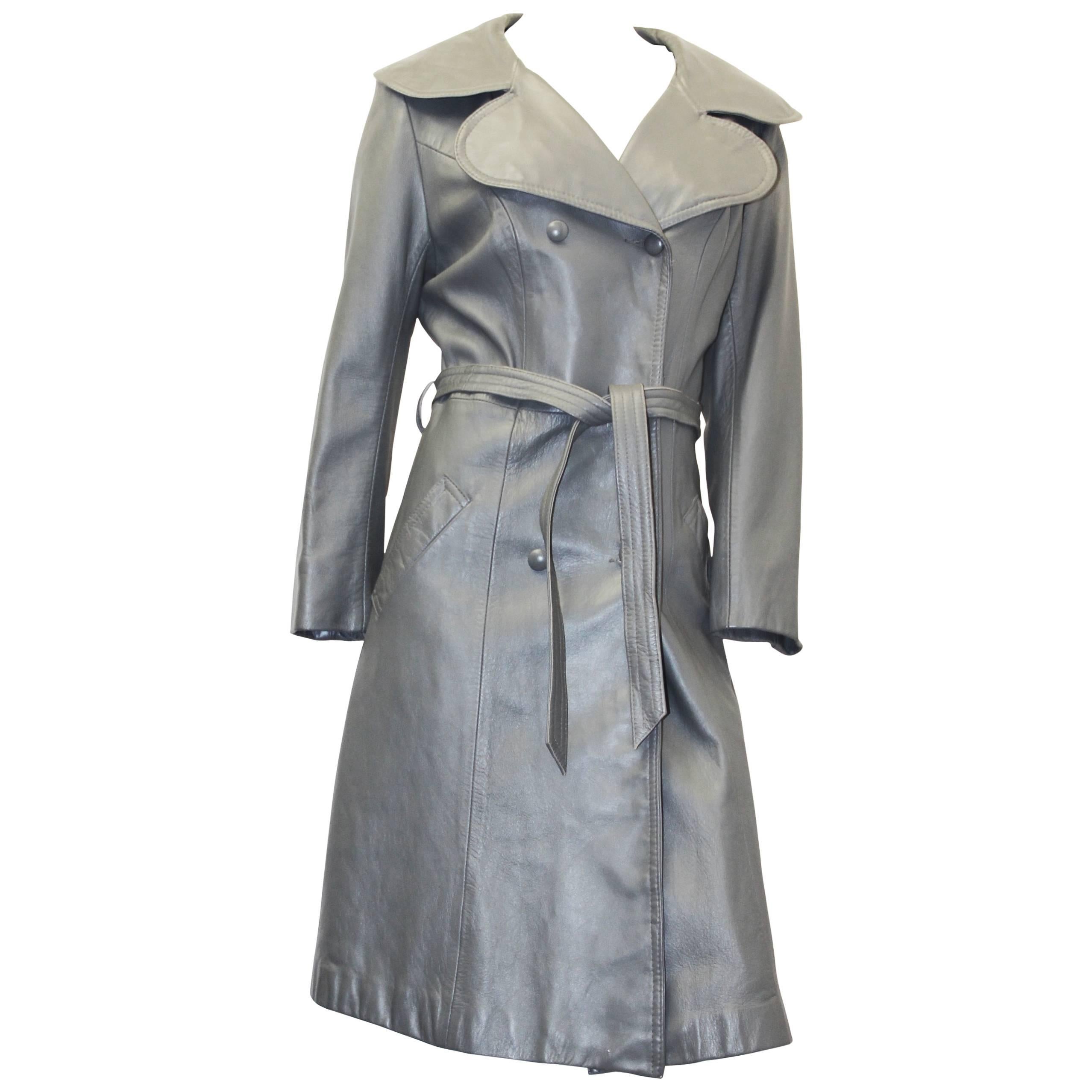 Late 60s Marquis of London Grey Trench Coat For Sale