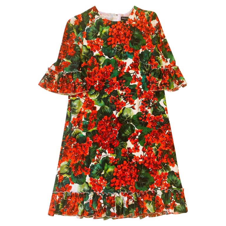 Dolce &amp;amp;amp; Gabbana - Robe mid-longue en viscose imprimée geranium  rouge En vente sur 1stDibs