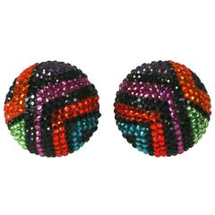 Retro Multicolor Pave Rhinestone Dome Earrings