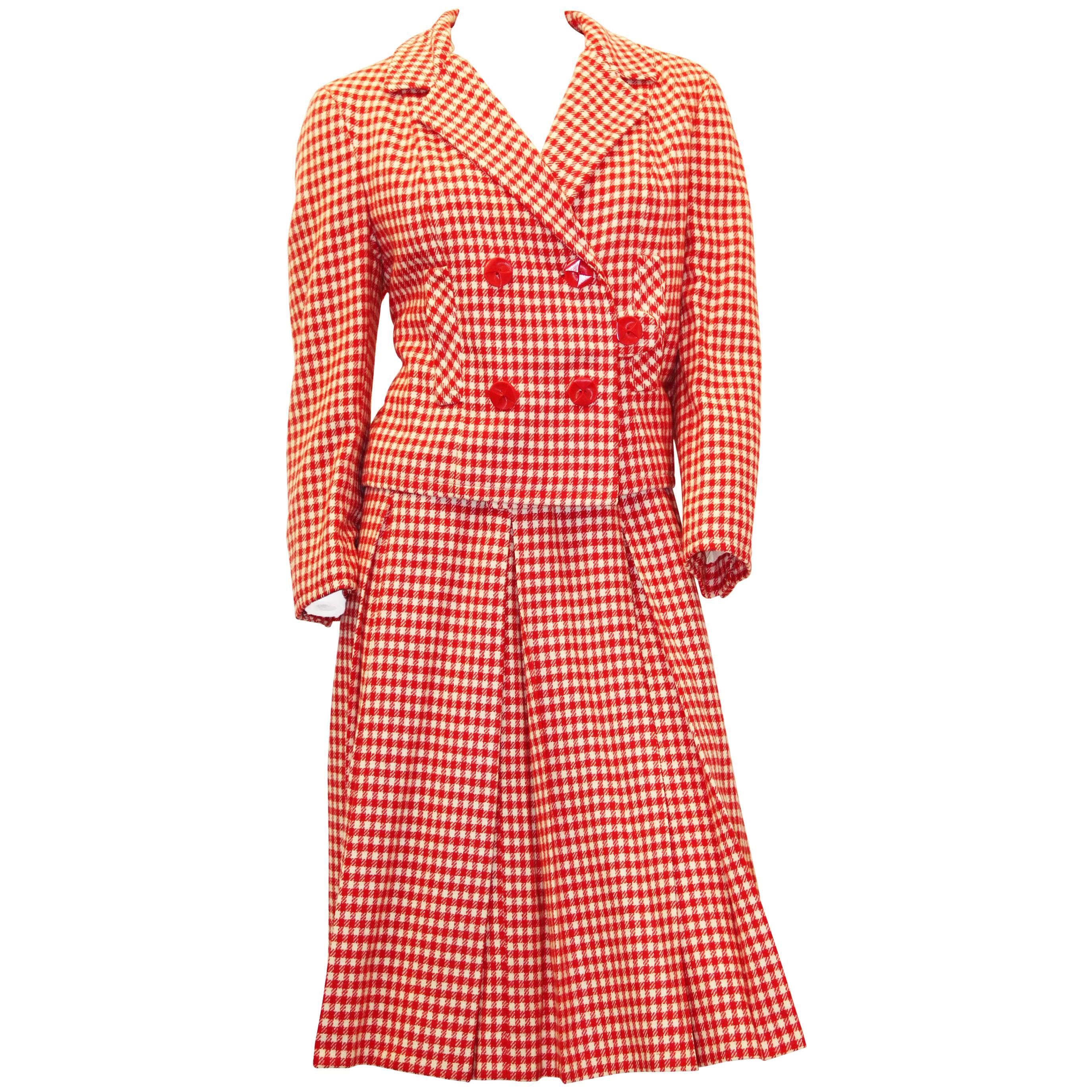 60s Checkered I.Magnin & Co. Double Breasted Skirt Suit  For Sale