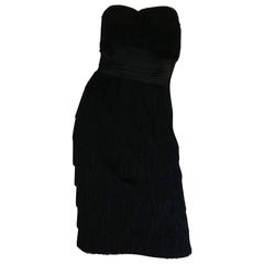 1950s Strapless Black Fringe Edward Abott Dress 4