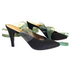 70s Yves Saint Laurent Mules with Ribbon Ties 