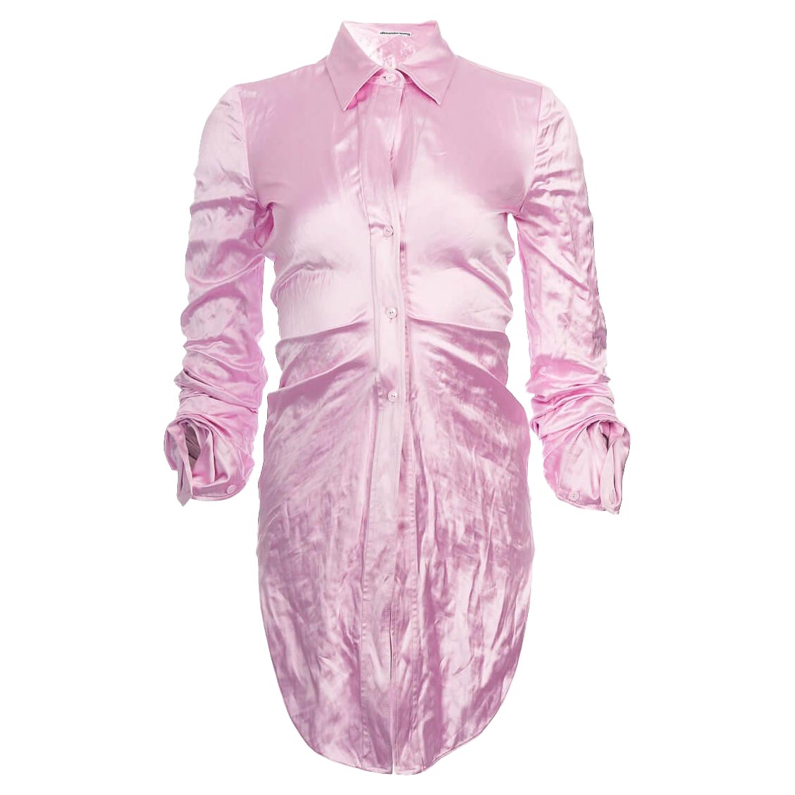 Pre-Loved Alexander Wang Women's Pink Ruched Detail Satin Shirt For Sale