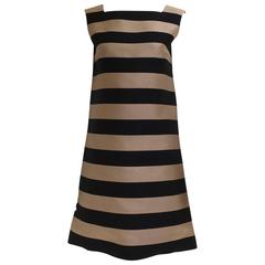 1960s Lord & Taylor mocha and black stripe silk shantung dress