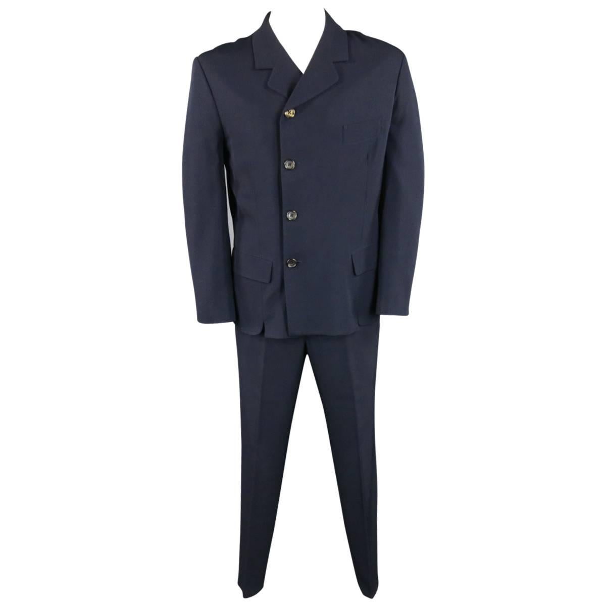 Vintage YOHJI YAMAMOTO Regular Navy Cotton Double Breasted 32 34 Suit
