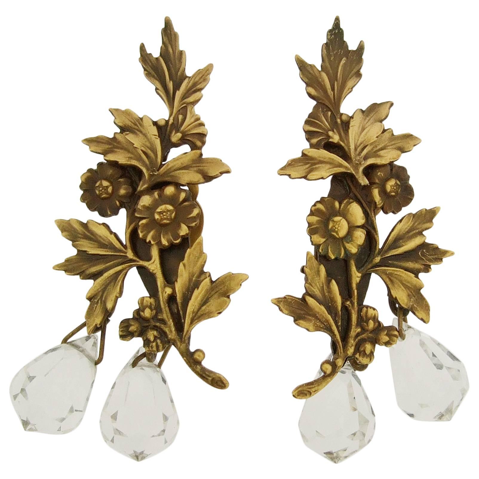 Vintage Floral Crystal Earrings by Joseff of Hollywood For Sale