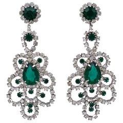 Retro Hattie Carnegie Emerald Chandelier Earrings