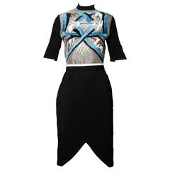 Peter Pilotto Metallic Knit Embroidery Tulip Hem Cocktail Dress