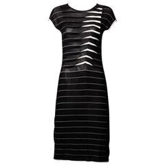 Armani Graphic Striped Knit Dress with Origami Chevron Pleats