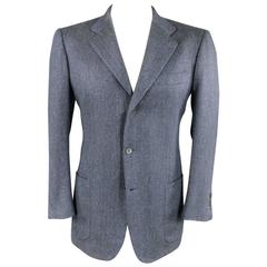 Vintage KITON Men's 40 Regular Blue Textured Cashmere Three Button Sport Coat