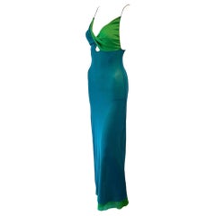 Jean Paul Gaultier Soleil Cutout Semi-Sheer Bodycon Mesh Color Block Maxi Dress