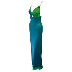 Jean Paul Gaultier - Robe longue en maille moulante semi-transparente à découpes soleil et blocs de couleurs