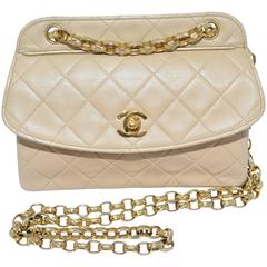 Beige Crocodile Mini CC Button Flap Bag Gold Hardware, 1986-1988