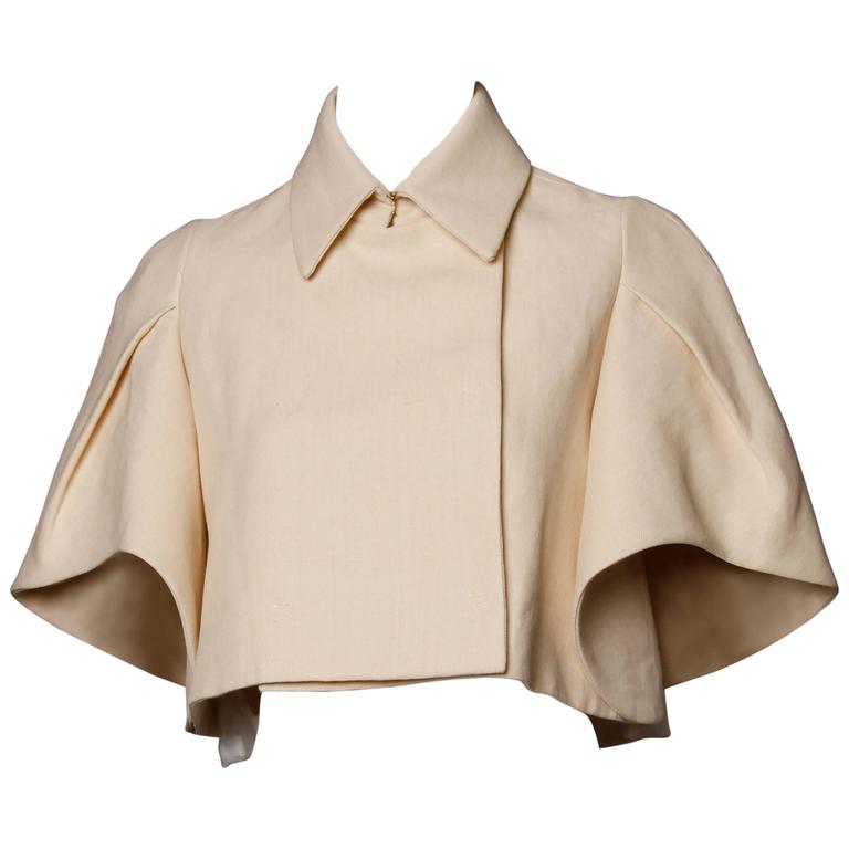Delpozo Unworn with Tags Cream Paper Silk Architectural Cape Jacket at